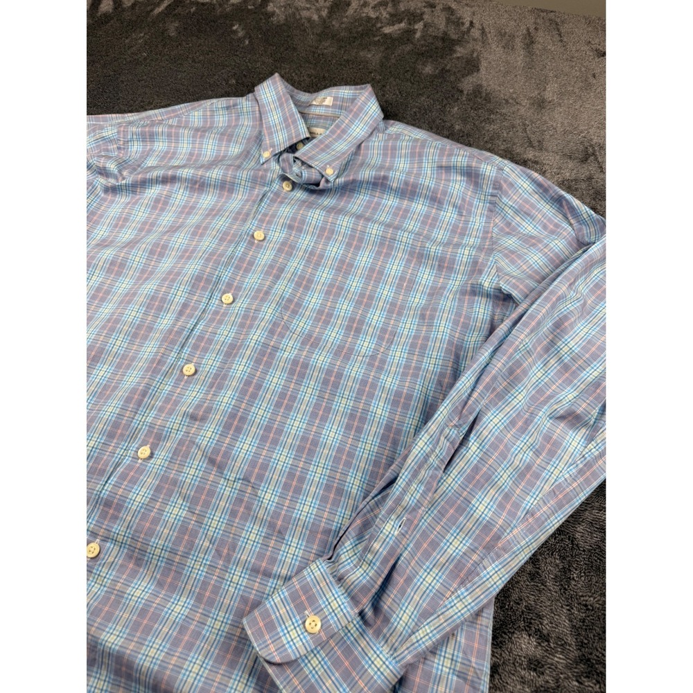 Peter Millar Mens XL Blue Pink Plaid Cotton Button Down‎ Long Sleeve Shirt